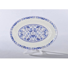 Oval porcelain plates with blue and white design